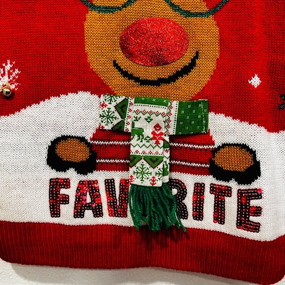 NWT No Boundaries Christmas Sweater Santa Rudolph Bells Sequins Size XL 15-17 - Picture 5 of 12